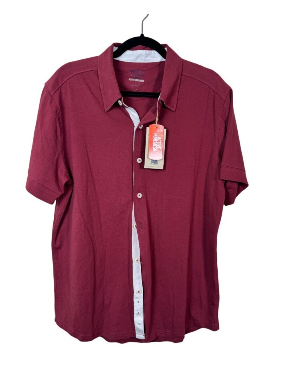 NEW The Normal Brand Mens Burgundy Active Puremeso Polo Shirt Large Short sleeve